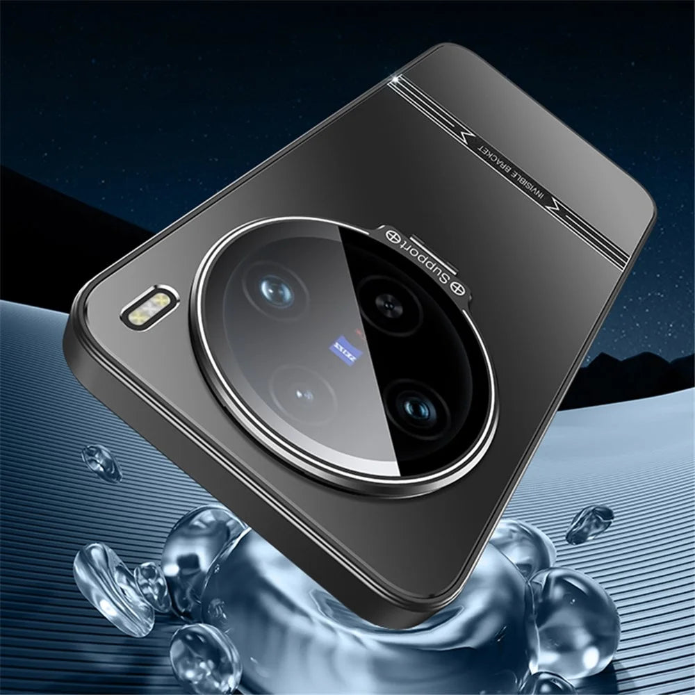 For vivo X100 Pro 5G Case Metal Lens Frame PC+TPU Drop-proof Matte Phone Cover with Lens Film - Black - 4