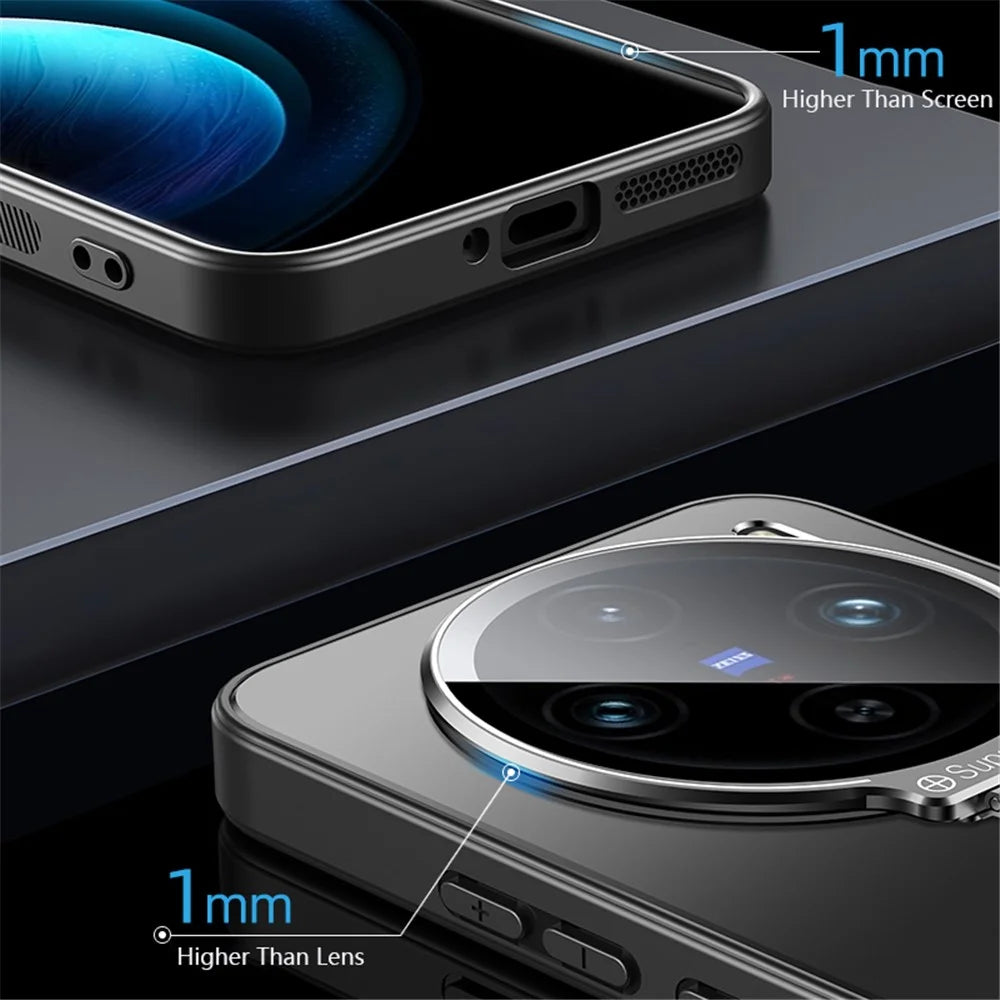 For vivo X100 Pro 5G Case Metal Lens Frame PC+TPU Drop-proof Matte Phone Cover with Lens Film - Black - 7