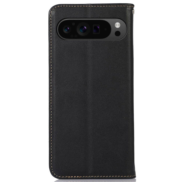 KHAZNEH For Google Pixel 10 Pro XL / 9 Pro XL Case RFID Blocking Genuine Cow Leather Wallet Phone Cover - Black - 7