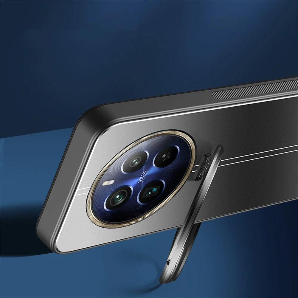 For Realme 12 Pro 5G / 12 Pro+ 5G Case with Lens Kickstand Shockproof PC+TPU Phone Cover - Black - 5