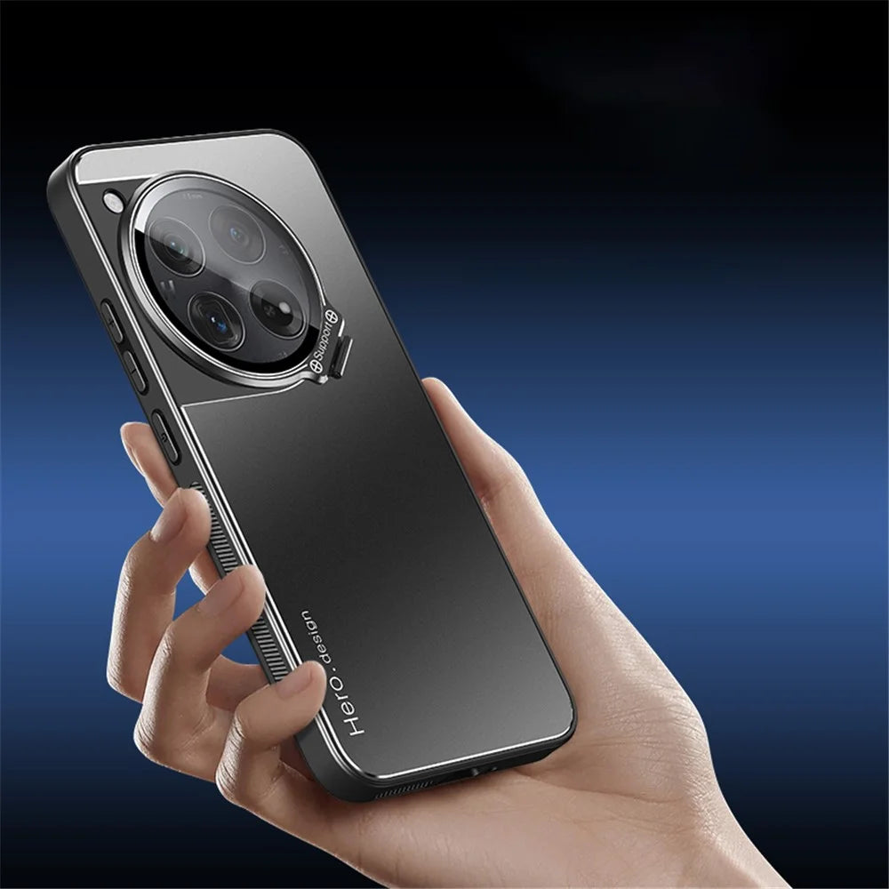 For OnePlus 12 5G Case with Lens Kickstand Shockproof PC+TPU Phone Cover - Black - 4