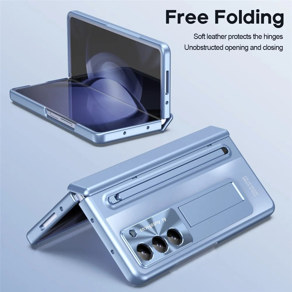 For Samsung Galaxy Z Fold6 5G Kickstand Case Hinge PC Phone Cover with Tempered Glass Film / Stylus - Blue - 7