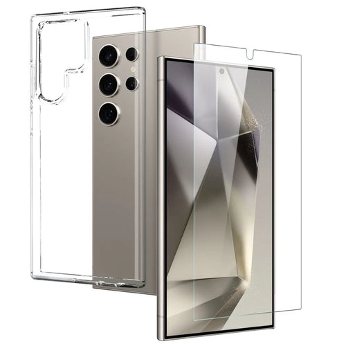 NORTHJO For Samsung Galaxy S24 Ultra TPU Phone Case+Tempered Glass Film (Support Fingerprint Unlock) - Transparent - 1