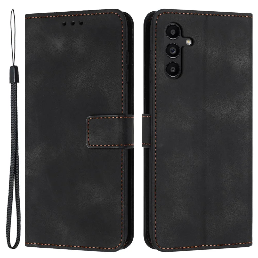For Samsung Galaxy S23 FE Case Skin-touch PU Leather Wallet Folio Flip Phone Cover - Black - 1
