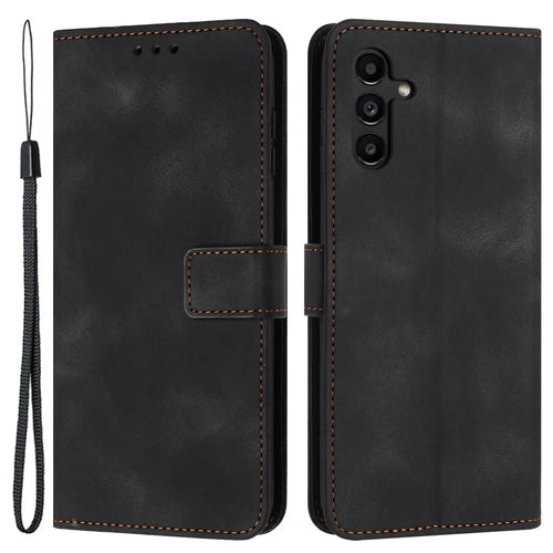 For Samsung Galaxy S23 FE Case Skin-touch PU Leather Wallet Folio Flip Phone Cover - Black - 1