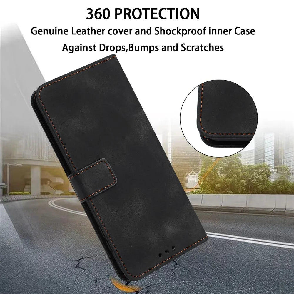 For Samsung Galaxy S23 FE Case Skin-touch PU Leather Wallet Folio Flip Phone Cover - Black - 4