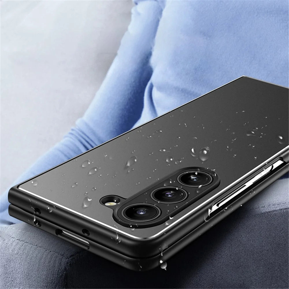 For Samsung Galaxy Z Fold 5G Matte Case Metal+PC+TPU Cell Phone Protective Cover - Blue - 5
