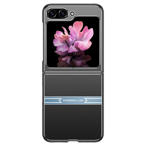 For Samsung Galaxy Z Flip 5G Case Metal+PC+TPU Matte Smartphone Cover - Black+Blue - 1