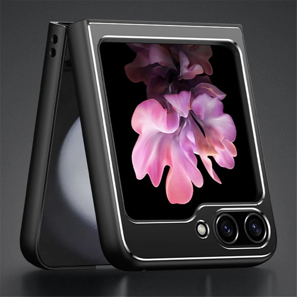 For Samsung Galaxy Z Flip 5G Case Metal+PC+TPU Matte Smartphone Cover - Black+Blue - 2
