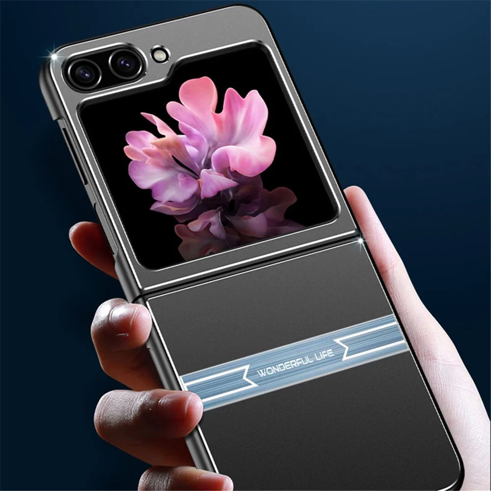 For Samsung Galaxy Z Flip 5G Case Metal+PC+TPU Matte Smartphone Cover - Black+Blue - 7