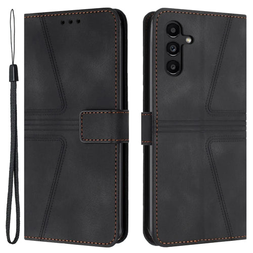 For Samsung Galaxy A15 5G  Case Leather Triangle Imprinted Card Slots Cell Phone Cover - Black - 1