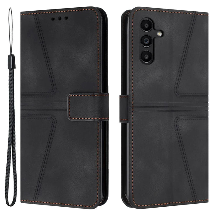For Samsung Galaxy A15 5G  Case Leather Triangle Imprinted Card Slots Cell Phone Cover - Black - 1