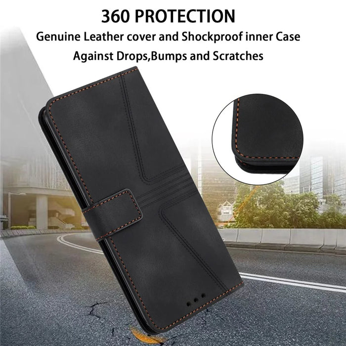 For Samsung Galaxy A15 5G  Case Leather Triangle Imprinted Card Slots Cell Phone Cover - Black - 6