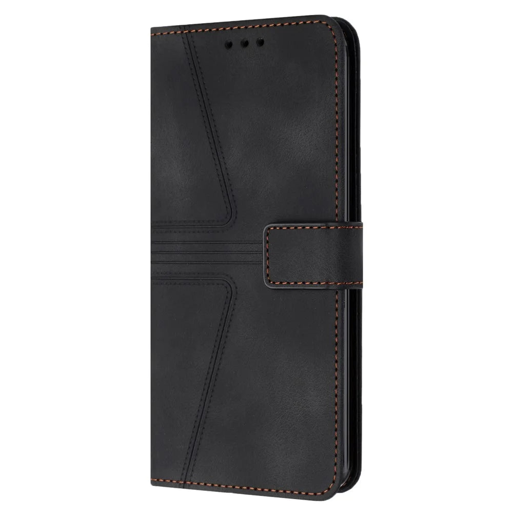 For Samsung Galaxy A55 5G Wallet Case Triangle Imprinted Leather Phone Cover - Black - 7