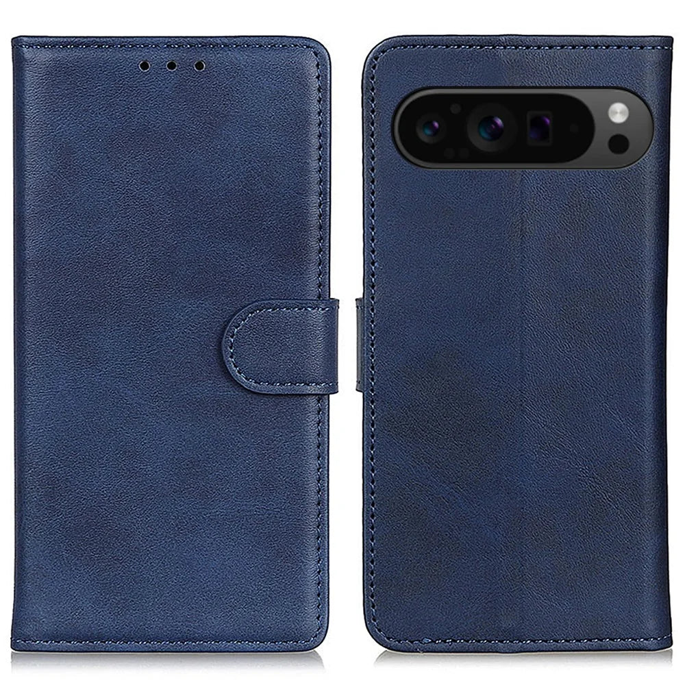For Google Pixel 10 Pro XL / 9 Pro XL Case Cowhide Texture Leather Wallet Stand Shockproof Phone Cover - Blue - 1