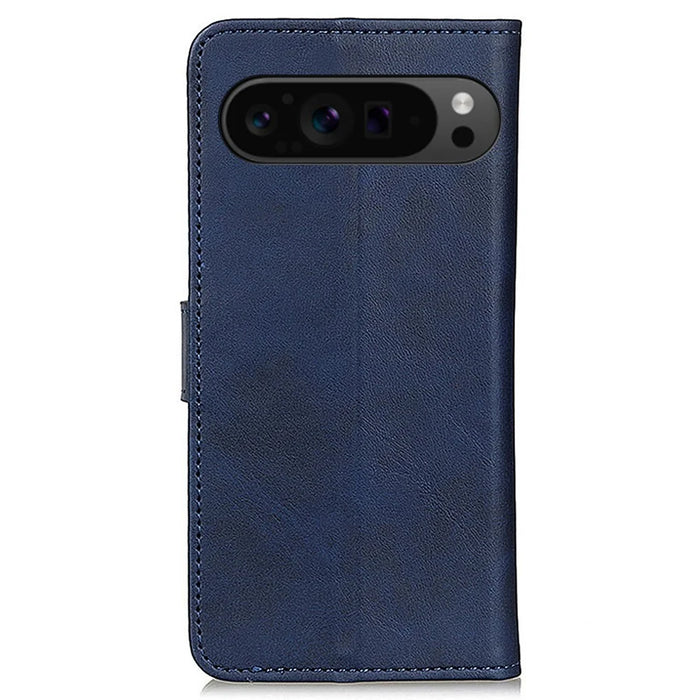 For Google Pixel 10 Pro XL / 9 Pro XL Case Cowhide Texture Leather Wallet Stand Shockproof Phone Cover - Blue - 7