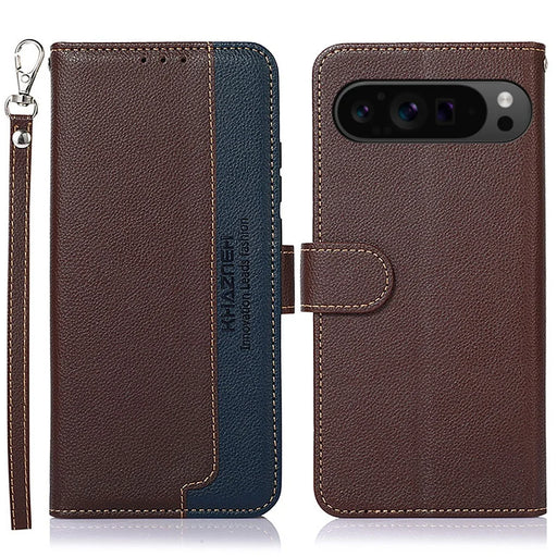 KHAZNEH For Google Pixel 10 Pro XL / 9 Pro XL Case RFID Blocking Leather Litchi Texture Phone Cover - Brown - 1