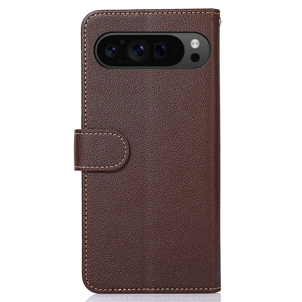 KHAZNEH For Google Pixel 10 Pro XL / 9 Pro XL Case RFID Blocking Leather Litchi Texture Phone Cover - Brown - 7