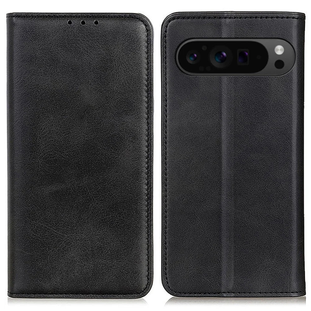 For Google Pixel 10 Pro XL / 9 Pro XL Case Stand Hidden Magnetic Adsorption Split Leather Phone Cover - Black - 1