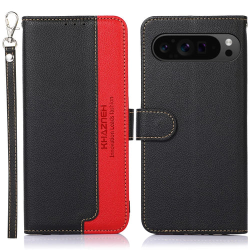 KHAZNEH For Google Pixel 10 Pro / 10 / 9 Pro / 9 Wallet Case RFID Blocking Litchi Texture Leather Phone Cover - Black - 1