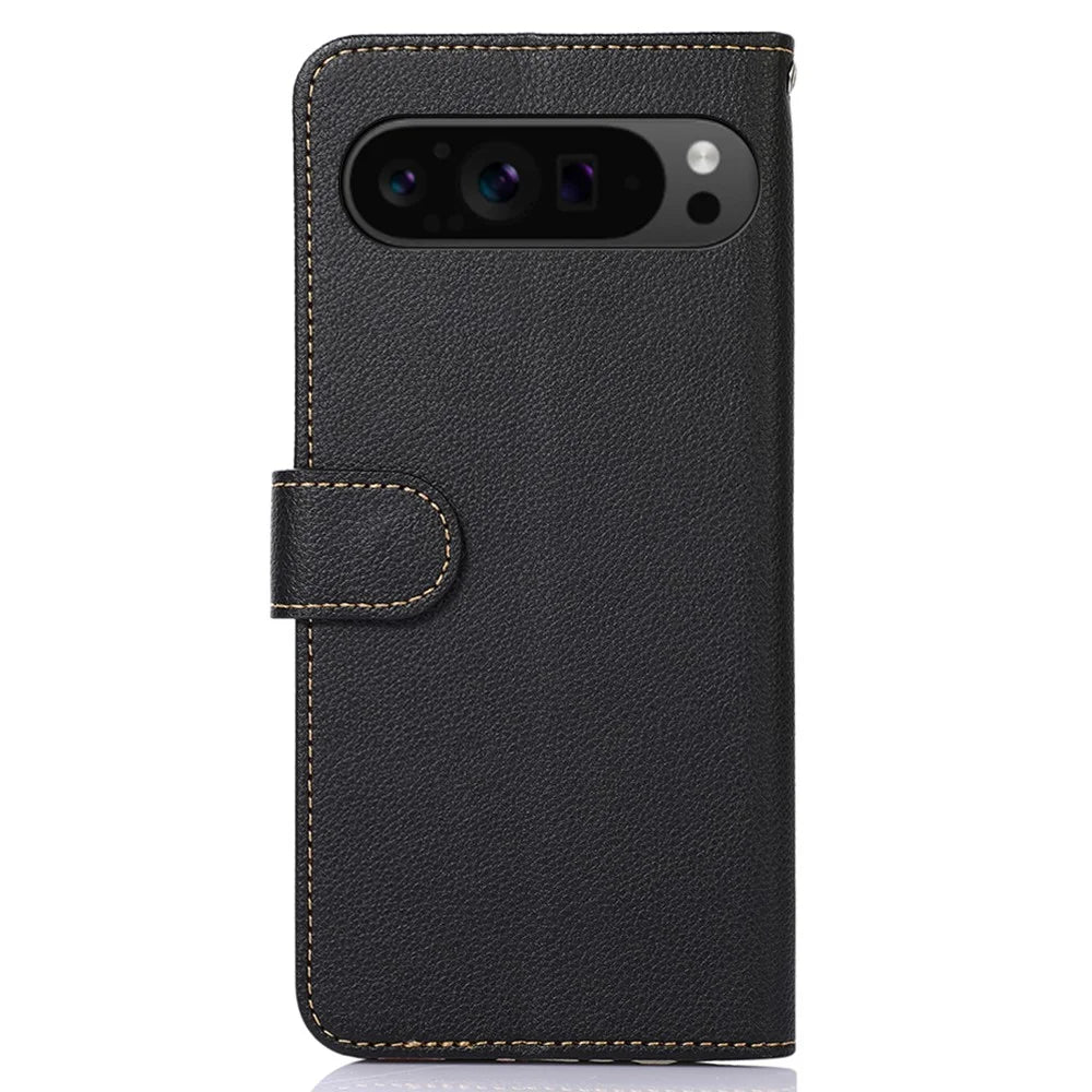KHAZNEH For Google Pixel 10 Pro / 10 / 9 Pro / 9 Wallet Case RFID Blocking Litchi Texture Leather Phone Cover - Black - 7