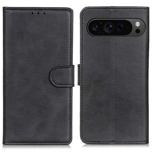 For Google Pixel 10 Pro / 10 / 9 Pro / 9 Cell Phone Case Cowhide Texture Magnetic Clasp Leather Wallet Full Protection Cover - Black - 1