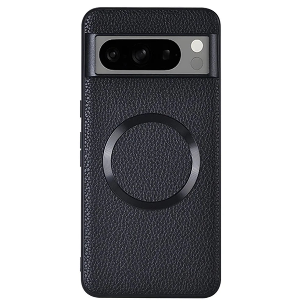 For Google Pixel 8 Pro Magnetic Phone Case Litchi Texture PU Leather Coated TPU Cover - Black - 1