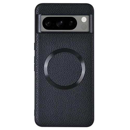 For Google Pixel 8 Pro Magnetic Phone Case Litchi Texture PU Leather Coated TPU Cover - Black - 1