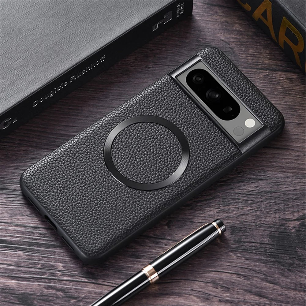 For Google Pixel 8 Pro Magnetic Phone Case Litchi Texture PU Leather Coated TPU Cover - Black - 2