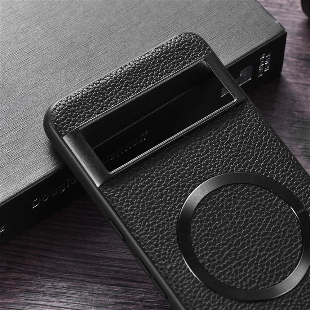 For Google Pixel 8 Pro Magnetic Phone Case Litchi Texture PU Leather Coated TPU Cover - Black - 5