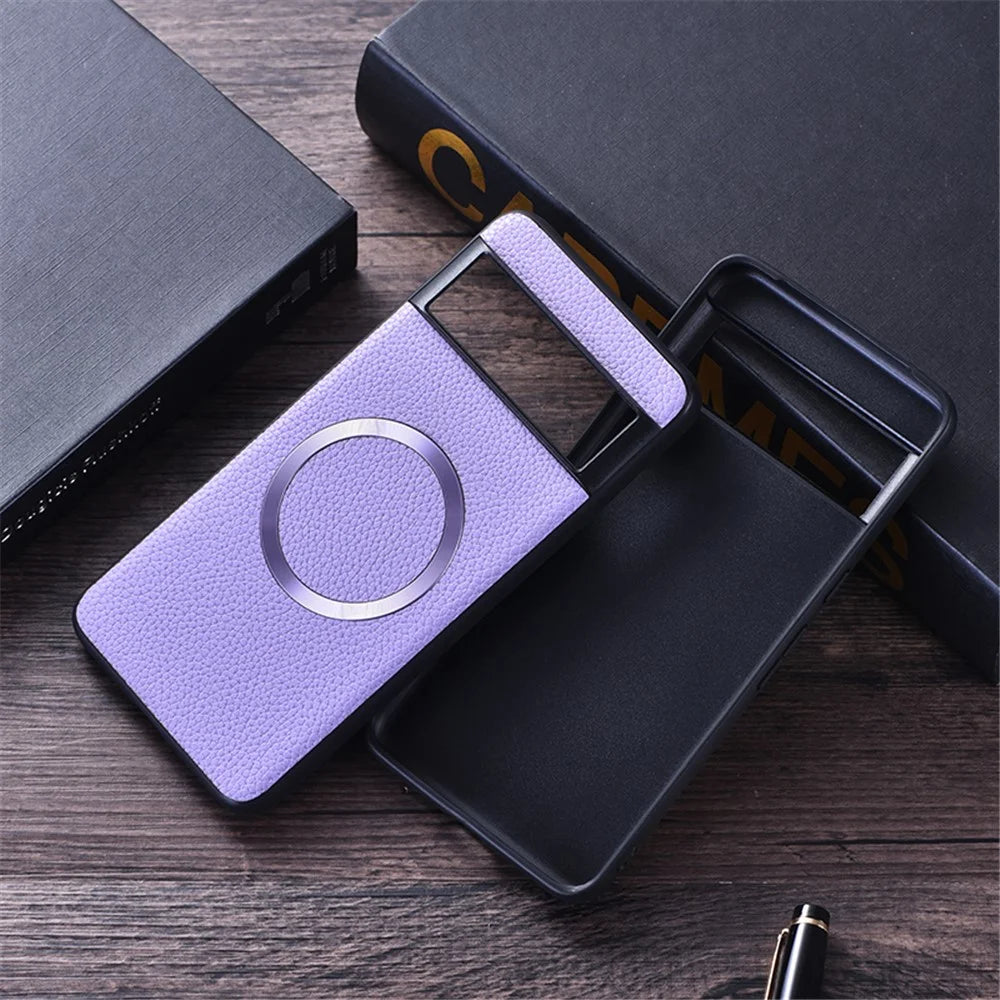 For Google Pixel 8 Pro Magnetic Phone Case Litchi Texture PU Leather Coated TPU Cover - Black - 6