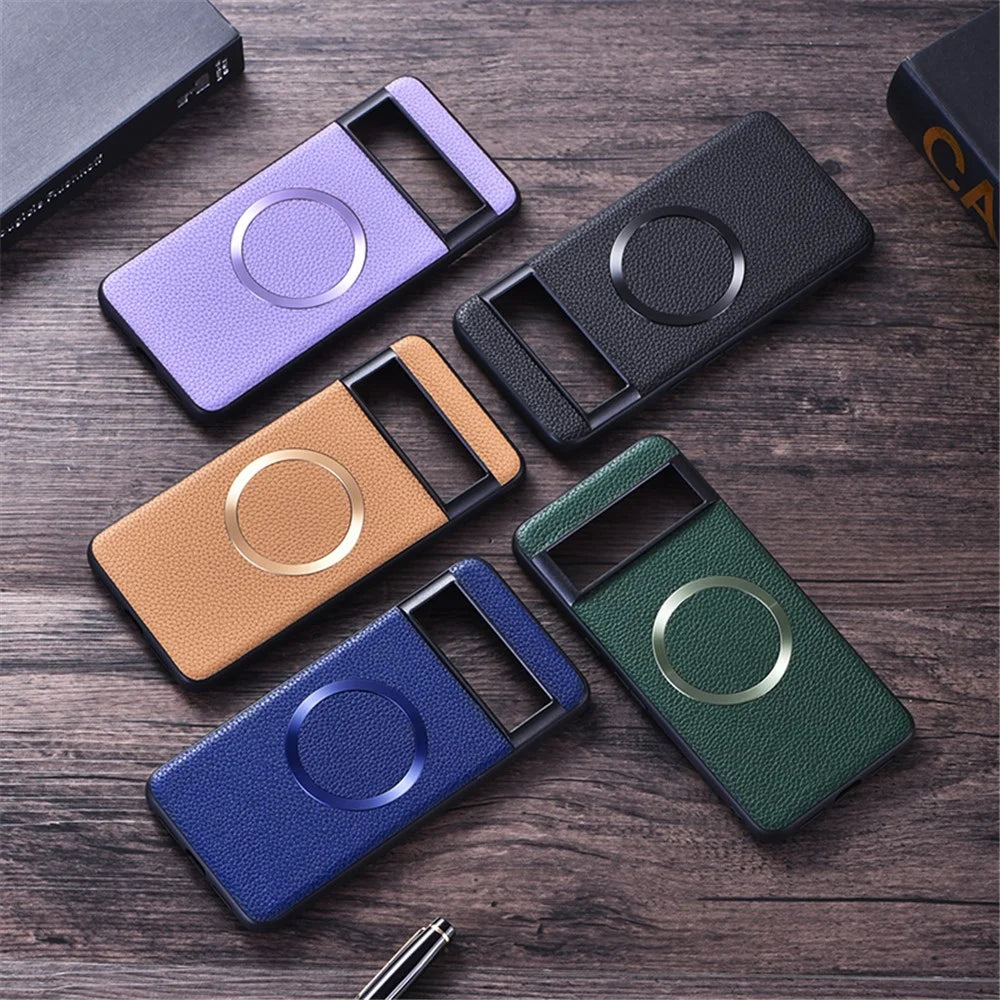 For Google Pixel 8 Pro Magnetic Phone Case Litchi Texture PU Leather Coated TPU Cover - Black - 7