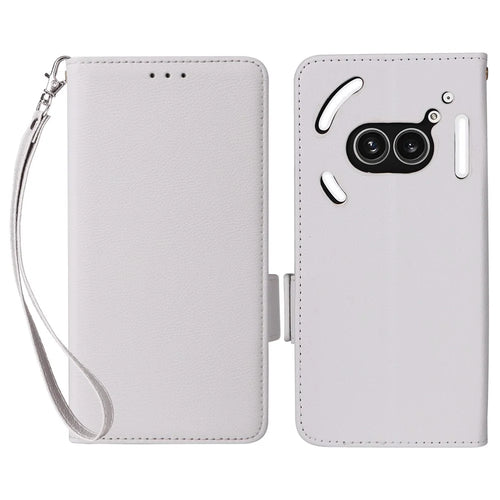 For Nothing Phone (2a) Plus / Phone (2a) Case with Wrist Strap Litchi Texture PU Leather Wallet Phone Cover - White - 1