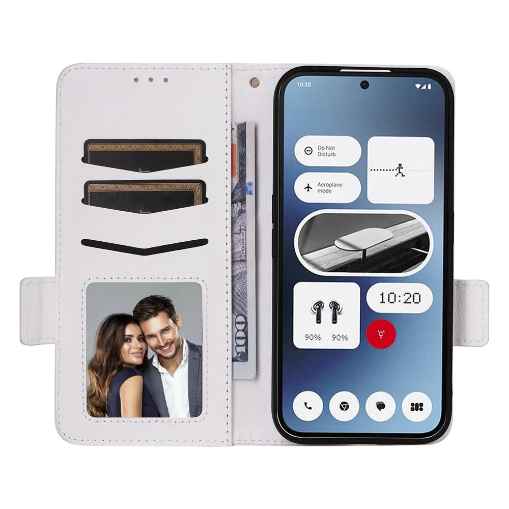 For Nothing Phone (2a) Plus / Phone (2a) Case with Wrist Strap Litchi Texture PU Leather Wallet Phone Cover - White - 2