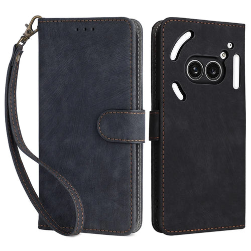 For Nothing Phone (2a) Plus / Phone (2a) Leather Case with Strap RFID Blocking Wallet Phone Cover - Black - 1