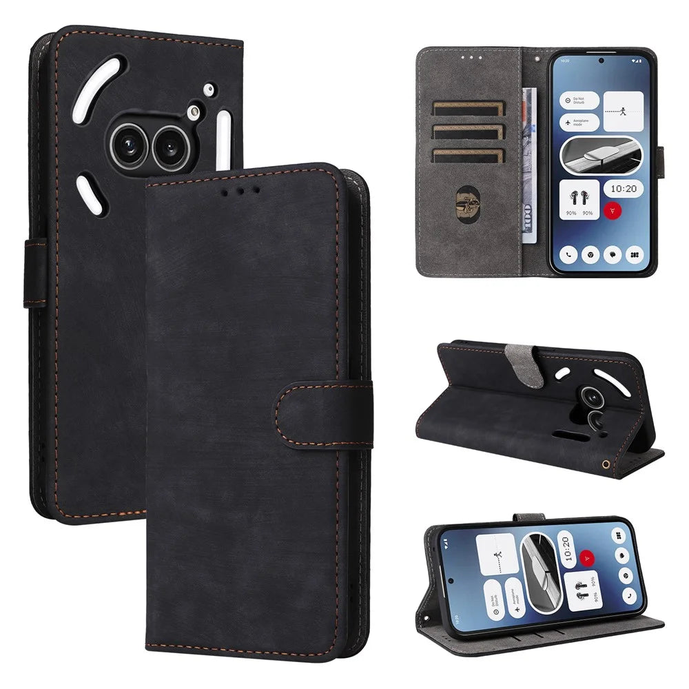 For Nothing Phone (2a) Plus / Phone (2a) Leather Case with Strap RFID Blocking Wallet Phone Cover - Black - 6