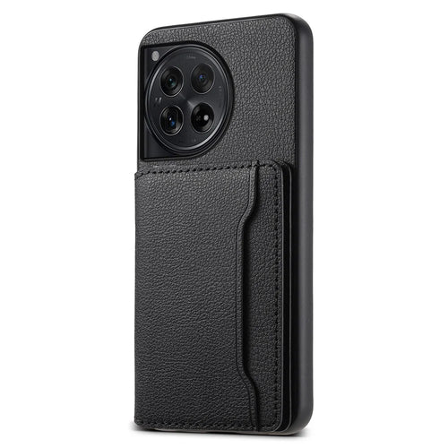 For OnePlus 12 5G Case Calf Texture PU Leather Card Slots Phone Cover - Black - 1