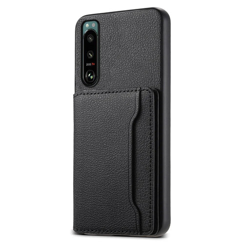 For Sony Xperia 5 III 5G Case Leather+PC+TPU Hybrid Phone Cover with Card Slots - Black - 1