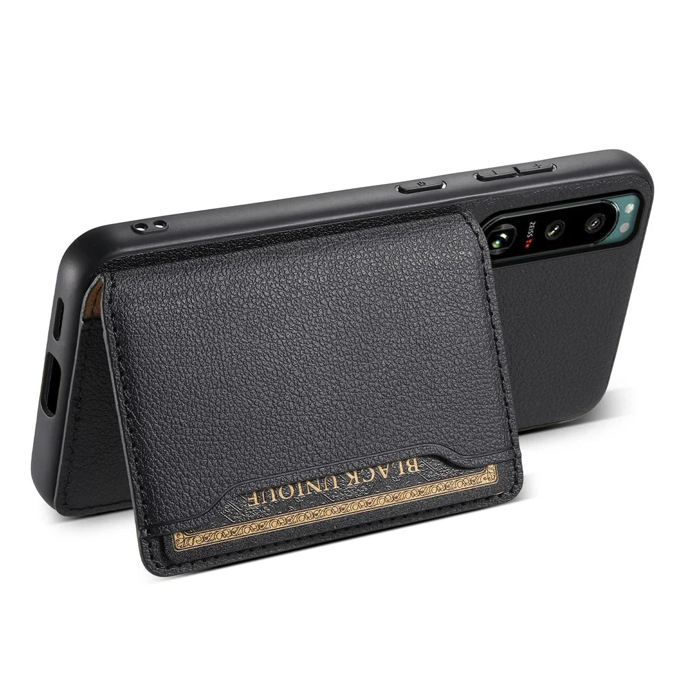 For Sony Xperia 5 III 5G Case Leather+PC+TPU Hybrid Phone Cover with Card Slots - Black - 3