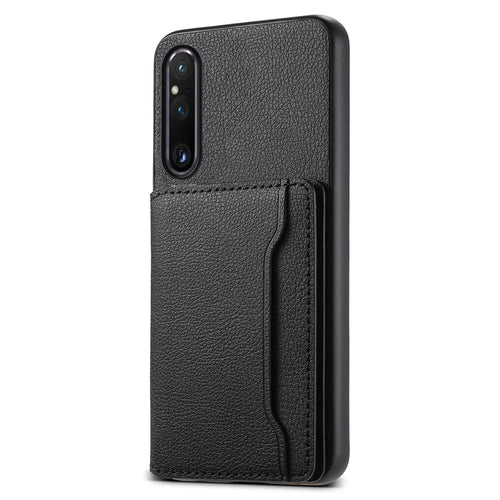 For Sony Xperia 1 V Kickstand Case Leather+PC+TPU Anti-scratch Mobile Phone Cover - Black - 1