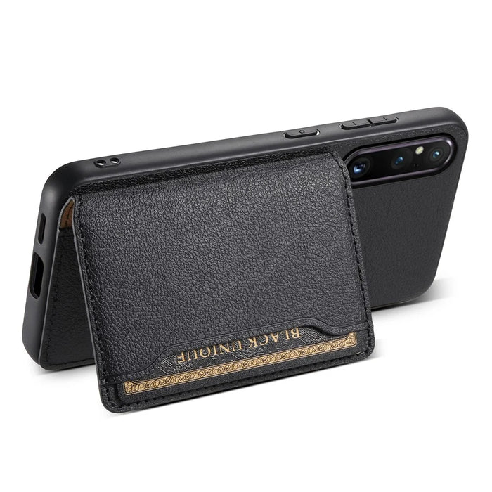 For Sony Xperia 1 V Kickstand Case Leather+PC+TPU Anti-scratch Mobile Phone Cover - Black - 3