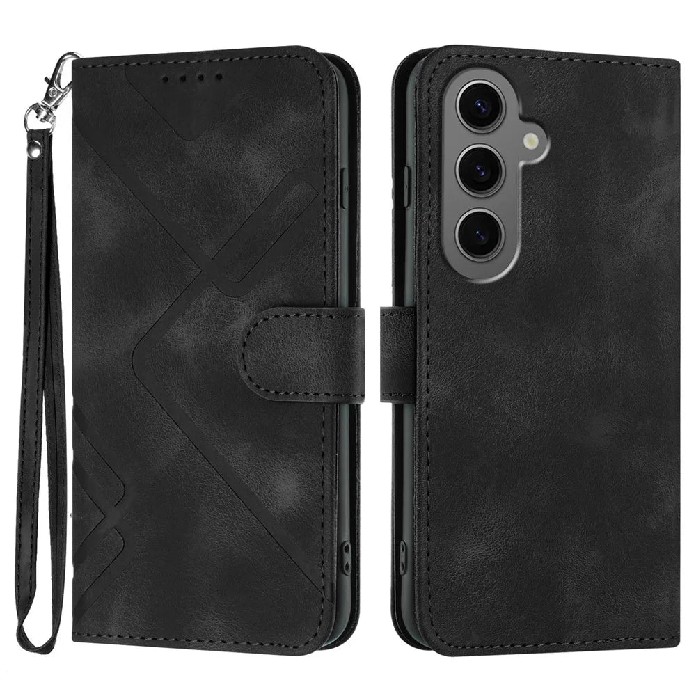 YX0040 For Samsung Galaxy S24+ Case Imprinted Leather Shockproof Wallet Phone Stand Cover - Black - 1