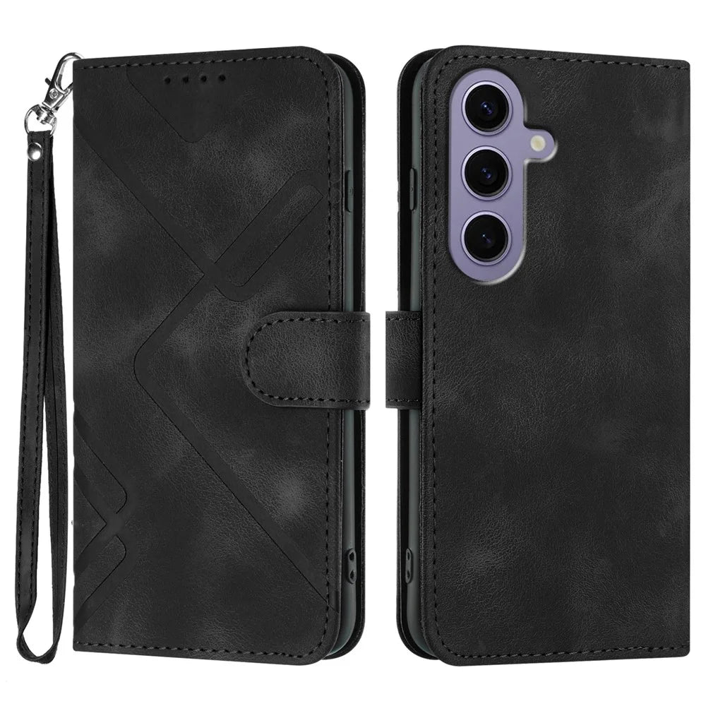 YX0040 For Samsung Galaxy S24 Case Wallet Imprinted Leather Phone Stand Cover - Black - 1