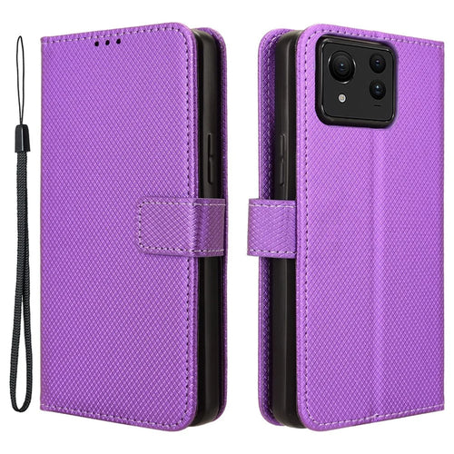 For Asus Zenfone 11 Ultra 5G Wallet Case Diamond Texture PU Leather Flip Phone Cover - Purple - 1
