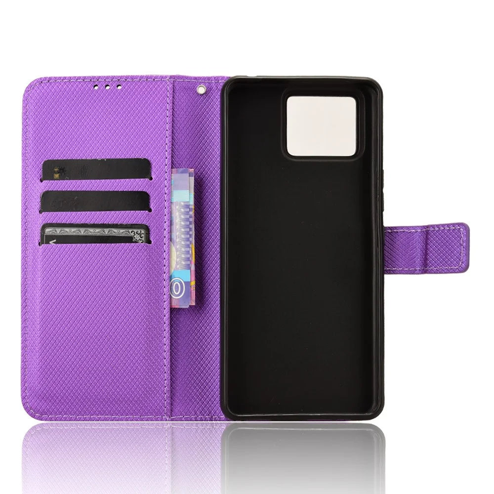 For Asus Zenfone 11 Ultra 5G Wallet Case Diamond Texture PU Leather Flip Phone Cover - Purple - 4