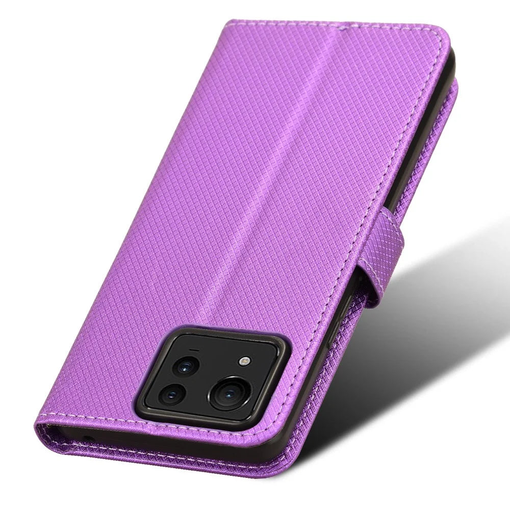 For Asus Zenfone 11 Ultra 5G Wallet Case Diamond Texture PU Leather Flip Phone Cover - Purple - 5
