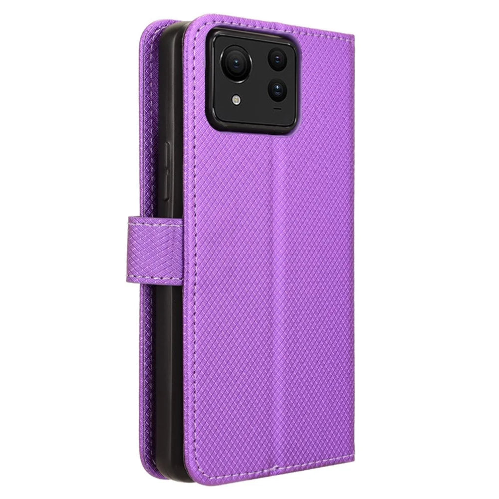 For Asus Zenfone 11 Ultra 5G Wallet Case Diamond Texture PU Leather Flip Phone Cover - Purple - 7
