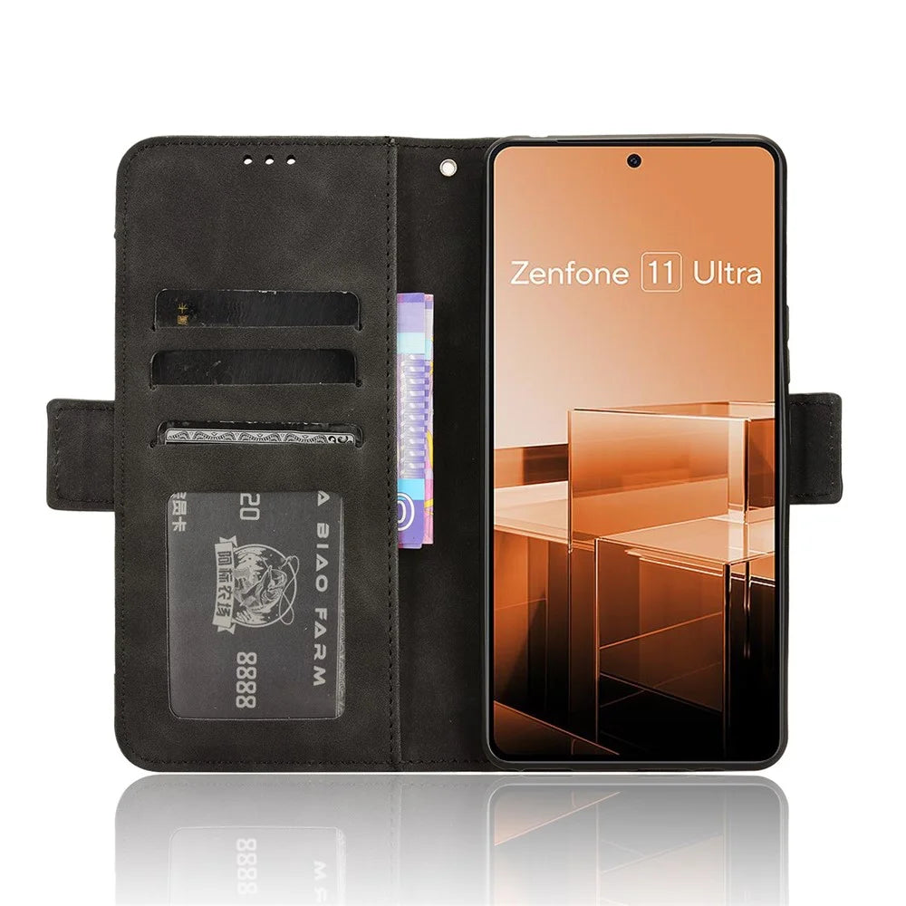 For Asus Zenfone 11 Ultra 5G Case Wallet Phone Leather Cover with Multiple Card Slots - Black - 3