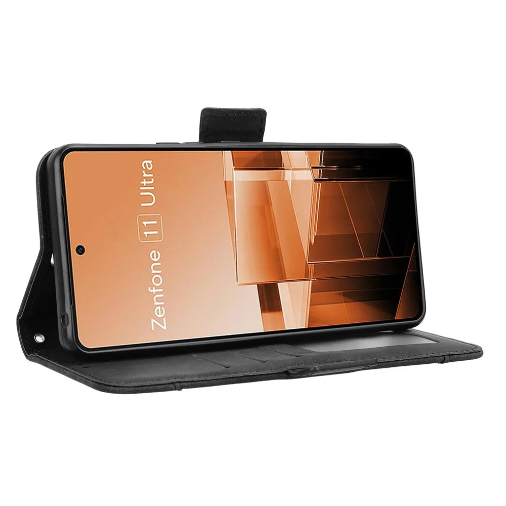 For Asus Zenfone 11 Ultra 5G Case Wallet Phone Leather Cover with Multiple Card Slots - Black - 5