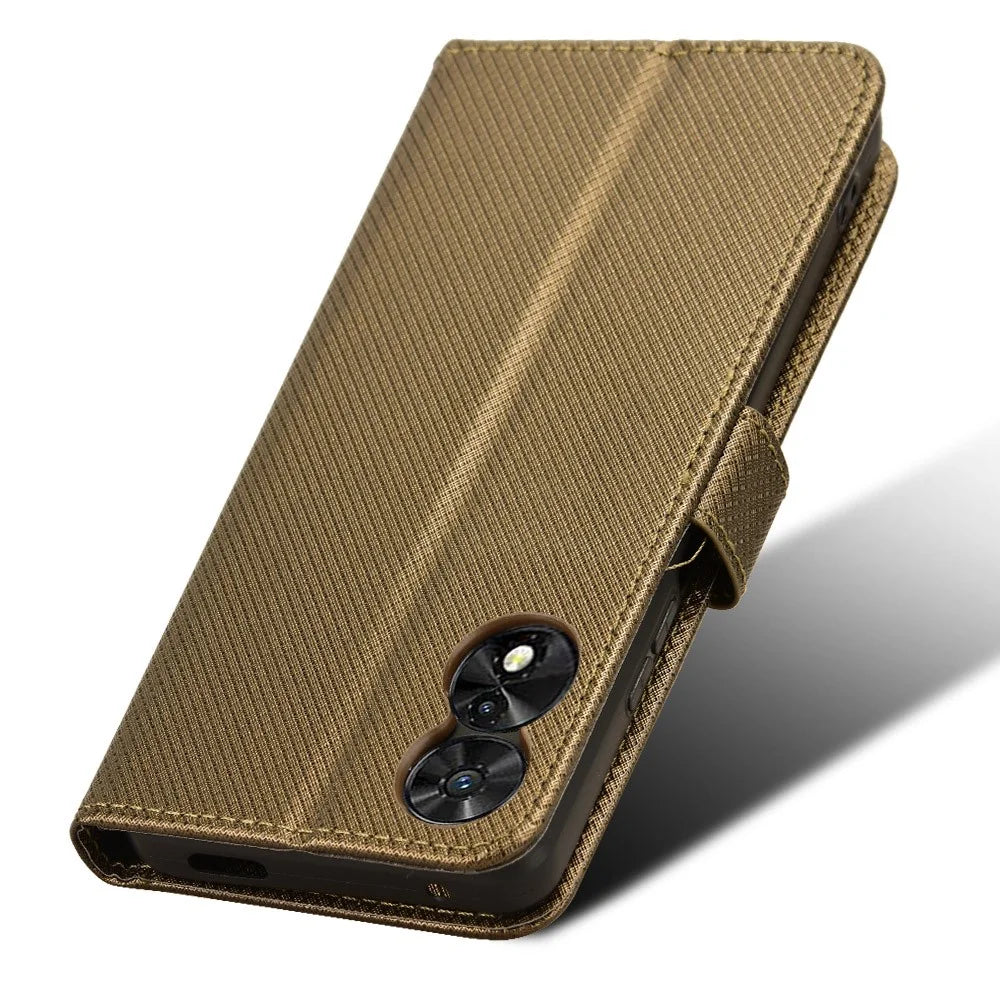 For TCL 505 T509K T5094 Case Diamond Texture PU Leather Card Slots Stand Phone Cover - Brown - 5